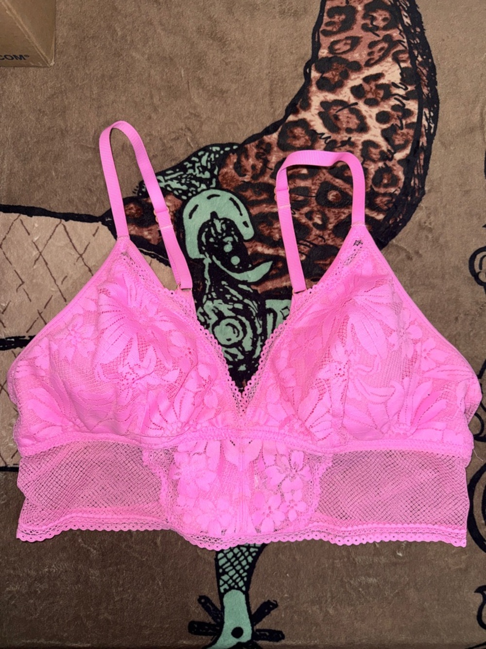 Aerie Pink Lace Bralette with Floral Mesh Large-Xtra Large